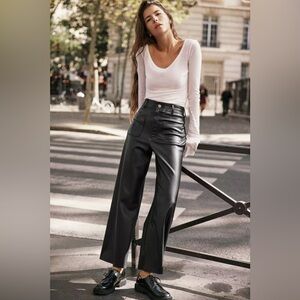 Black Faux Leather Wide-Leg Pants